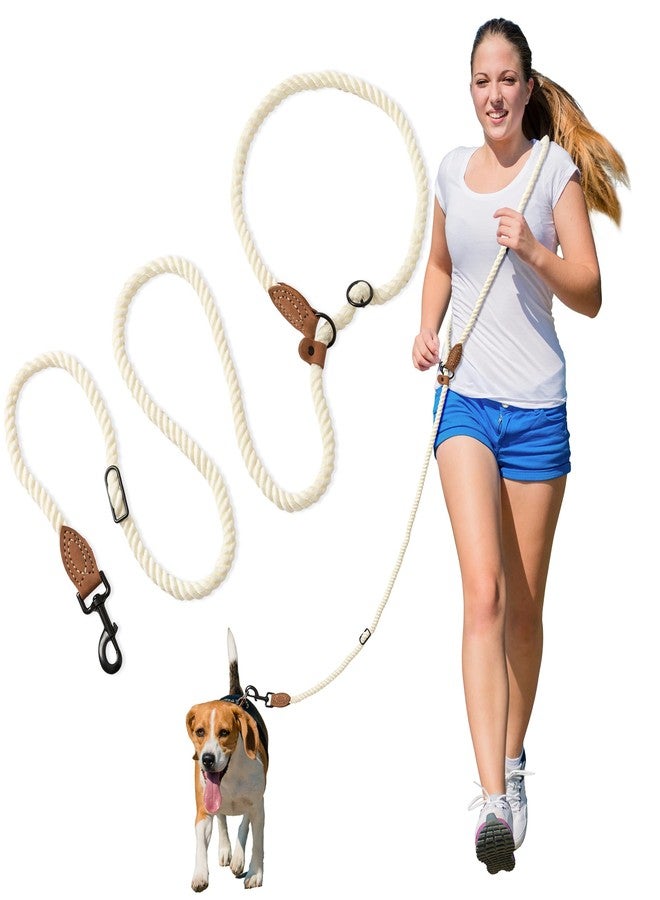 مايل هاي لايف طوق كلاب Mile High Life بدون استخدام اليدين، طوق للخصر مع وصلة من الجلد الطبيعي، طوق انزلاقي متعدد الوظائف قابل للتعديل للمشي والجري مع الكلاب (كريمي، 7 أقدام) - Image 1